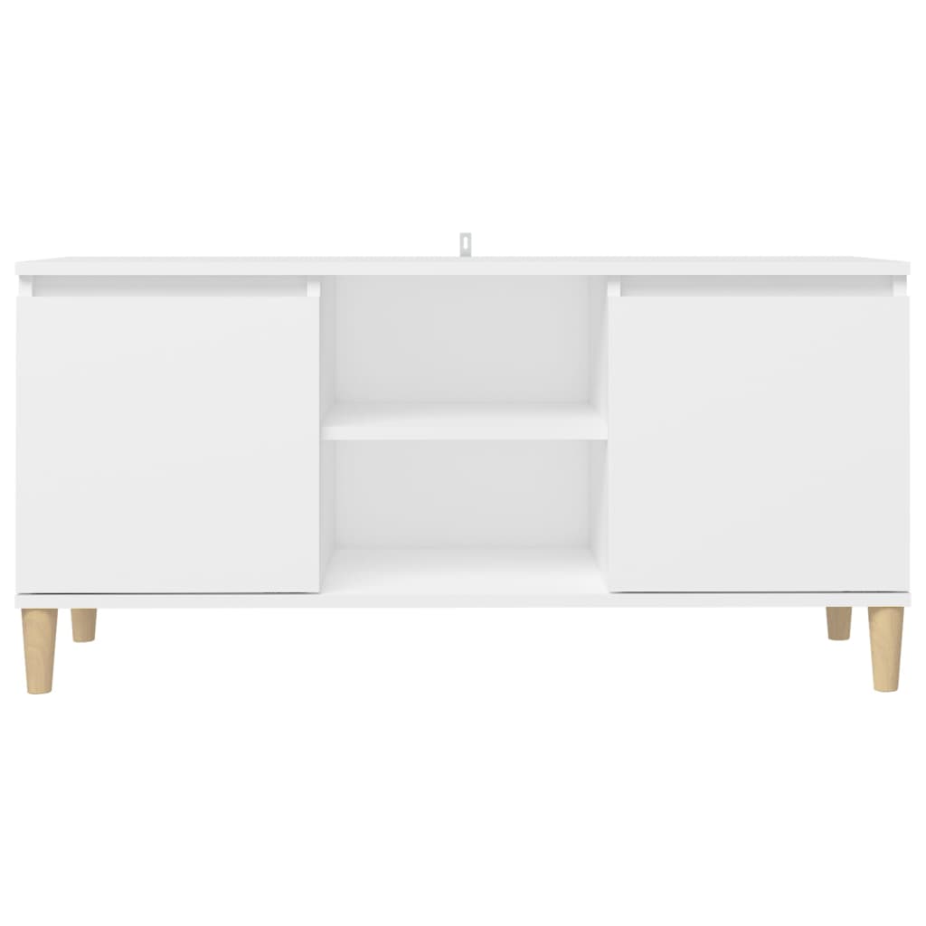Meuble TV avec pieds en bois massif Blanc 103,5x35x50 cm